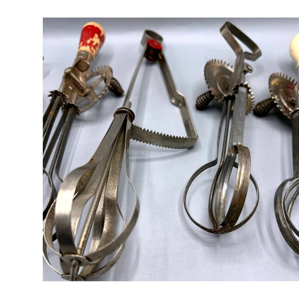 Vintage Hand Crank Egg Beater Lot 6pc Taplin High Speed Rustic Kitchen Decor